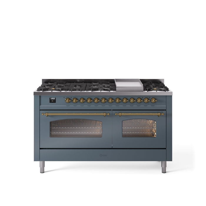 ILVE Nostalgie II 60" Dual Fuel Range with 9 Sealed Burners + Griddle + Triple Glass Door - UP60FNMP