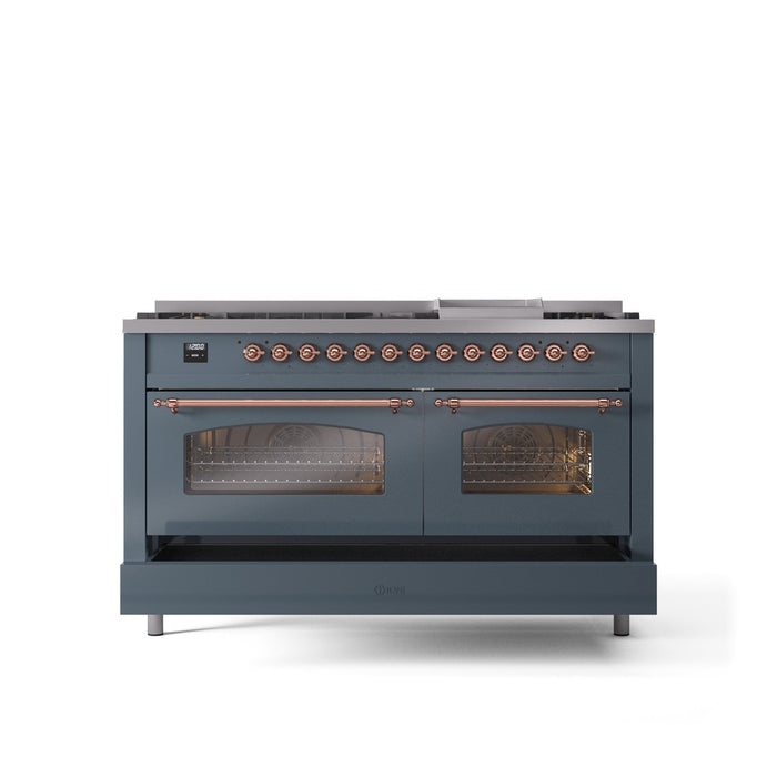 ILVE Nostalgie II 60" Dual Fuel Range with 9 Sealed Burners + Griddle + Triple Glass Door - UP60FNMP