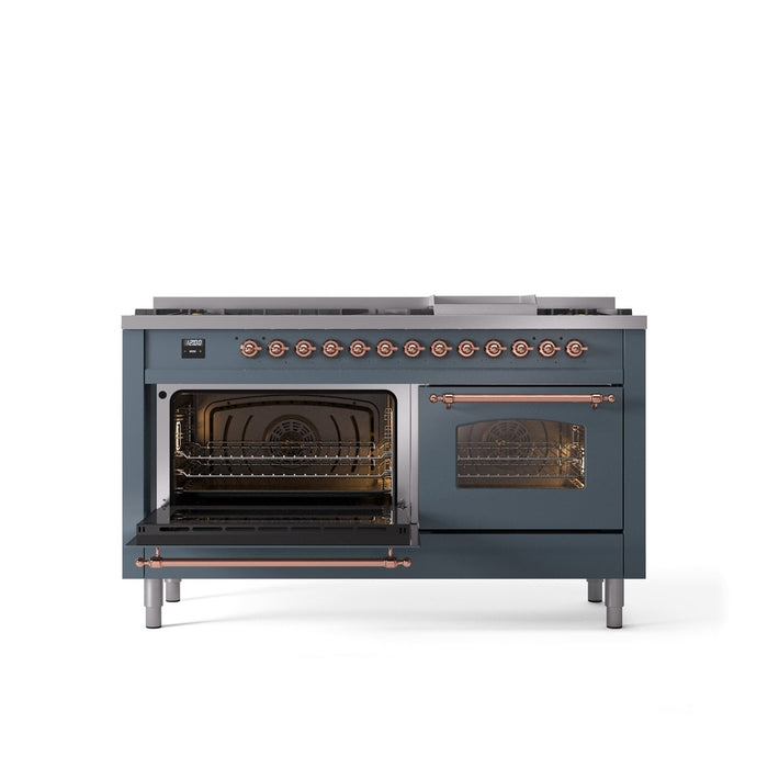 ILVE Nostalgie II 60" Dual Fuel Range with 9 Sealed Burners + Griddle + Triple Glass Door - UP60FNMP