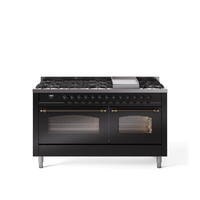 ILVE Nostalgie II 60" Dual Fuel Range with 9 Sealed Burners + Griddle + Triple Glass Door - UP60FNMP