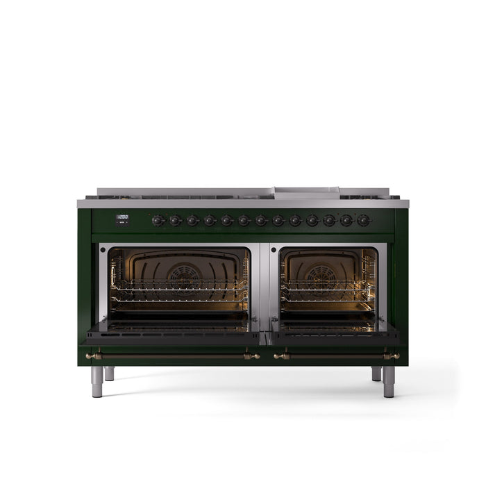 ILVE Nostalgie II 60" Dual Fuel Range with 9 Sealed Burners + Griddle + Triple Glass Door - UP60FNMP