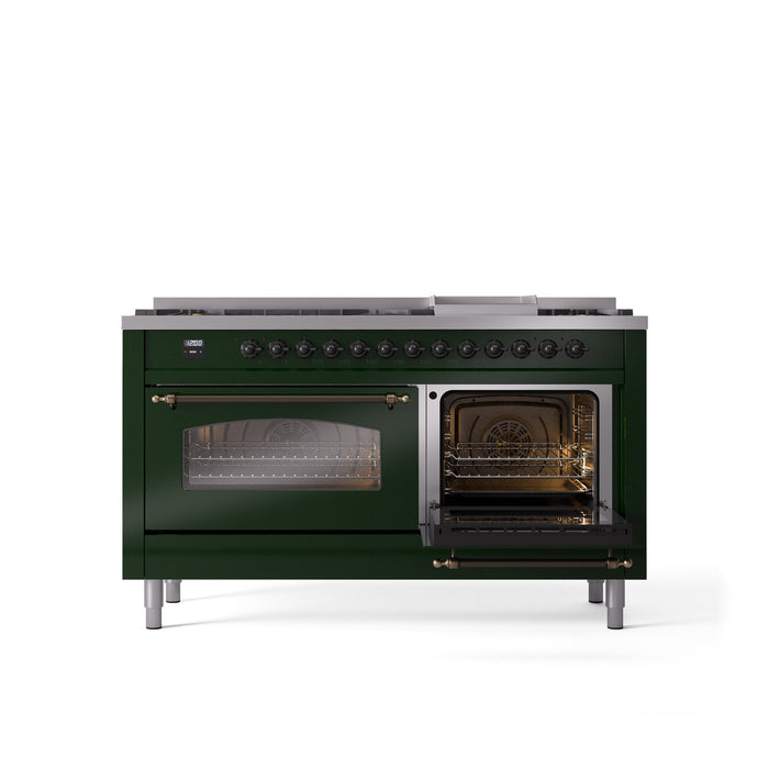 ILVE Nostalgie II 60" Dual Fuel Range with 9 Sealed Burners + Griddle + Triple Glass Door - UP60FNMP