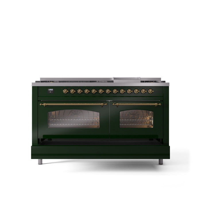 ILVE Nostalgie II 60" Dual Fuel Range with 9 Sealed Burners + Griddle + Triple Glass Door - UP60FNMP