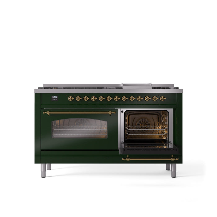 ILVE Nostalgie II 60" Dual Fuel Range with 9 Sealed Burners + Griddle + Triple Glass Door - UP60FNMP