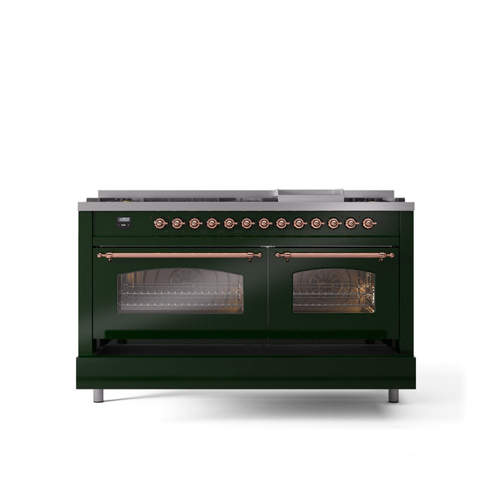 ILVE Nostalgie II 60" Dual Fuel Range with 9 Sealed Burners + Griddle + Triple Glass Door - UP60FNMP