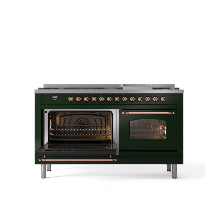 ILVE Nostalgie II 60" Dual Fuel Range with 9 Sealed Burners + Griddle + Triple Glass Door - UP60FNMP