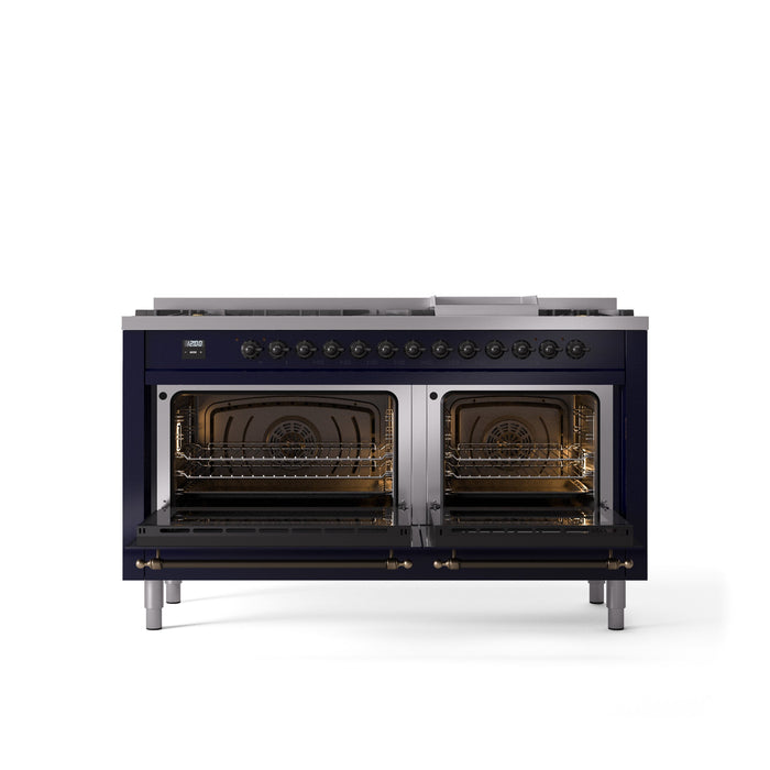 ILVE Nostalgie II 60" Dual Fuel Range with 9 Sealed Burners + Griddle + Triple Glass Door - UP60FNMP