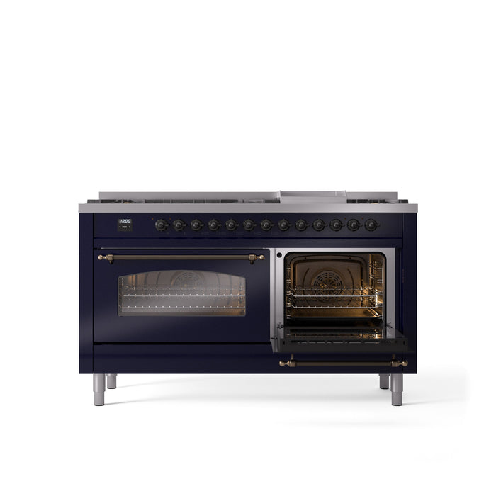 ILVE Nostalgie II 60" Dual Fuel Range with 9 Sealed Burners + Griddle + Triple Glass Door - UP60FNMP