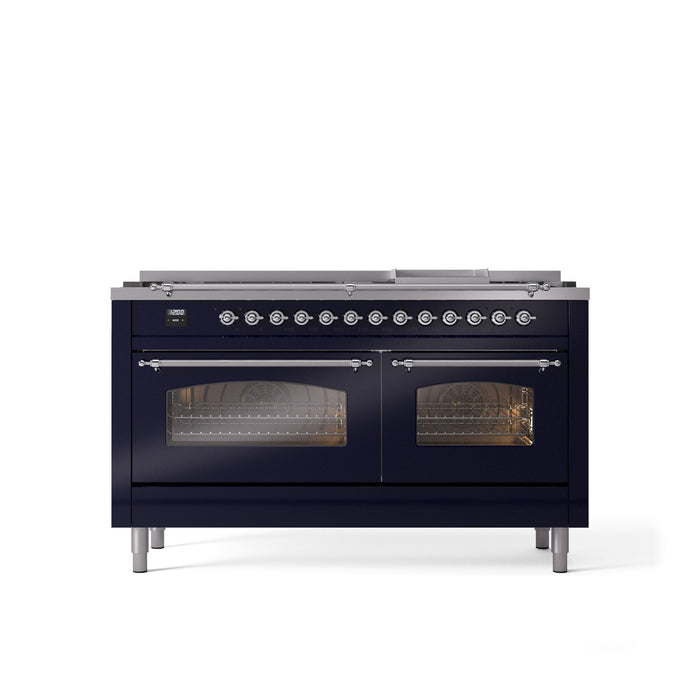 ILVE Nostalgie II 60" Dual Fuel Range with 9 Sealed Burners + Griddle + Triple Glass Door - UP60FNMP