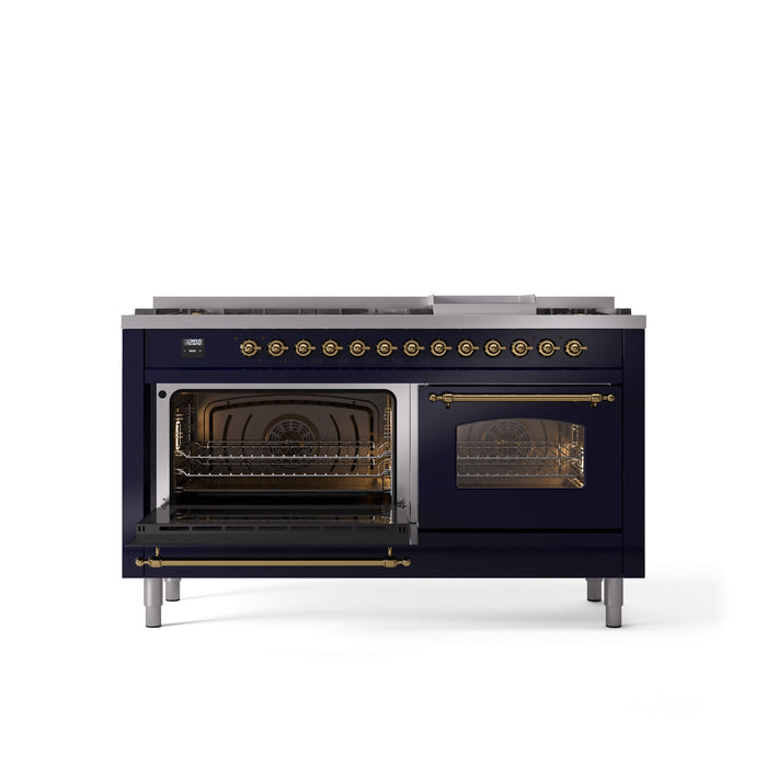 ILVE Nostalgie II 60" Dual Fuel Range with 9 Sealed Burners + Griddle + Triple Glass Door - UP60FNMP