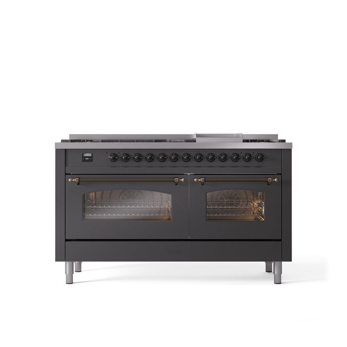 ILVE Nostalgie II 60" Dual Fuel Range with 9 Sealed Burners + Griddle + Triple Glass Door - UP60FNMP