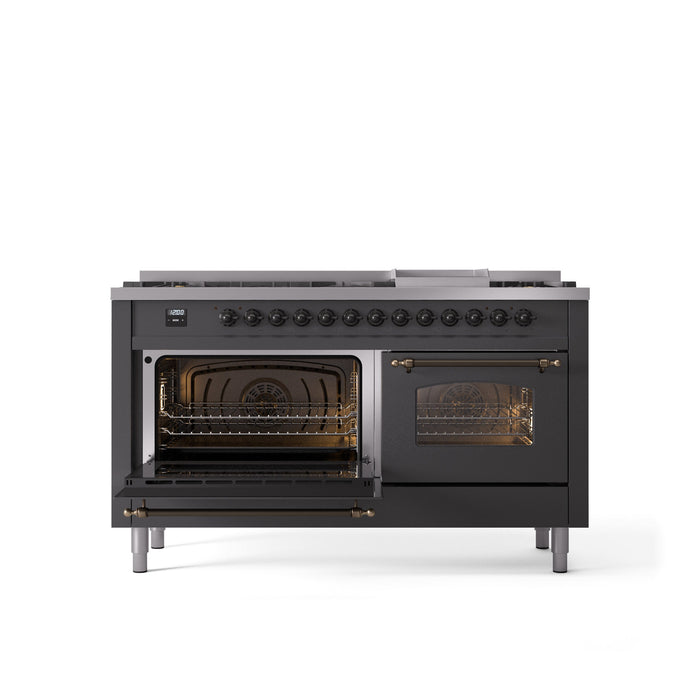 ILVE Nostalgie II 60" Dual Fuel Range with 9 Sealed Burners + Griddle + Triple Glass Door - UP60FNMP