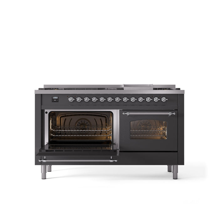 ILVE Nostalgie II 60" Dual Fuel Range with 9 Sealed Burners + Griddle + Triple Glass Door - UP60FNMP