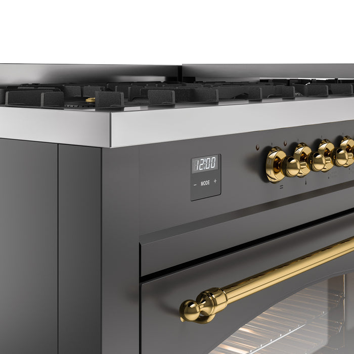 ILVE Nostalgie II 60" Dual Fuel Range with 9 Sealed Burners + Griddle + Triple Glass Door - UP60FNMP