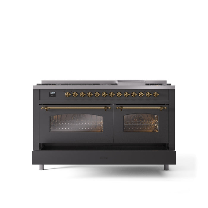 ILVE Nostalgie II 60" Dual Fuel Range with 9 Sealed Burners + Griddle + Triple Glass Door - UP60FNMP