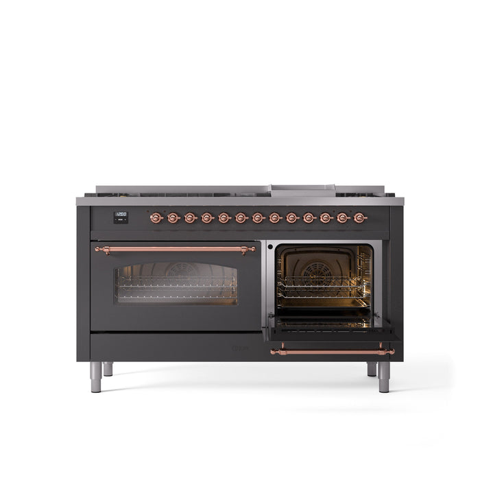 ILVE Nostalgie II 60" Dual Fuel Range with 9 Sealed Burners + Griddle + Triple Glass Door - UP60FNMP