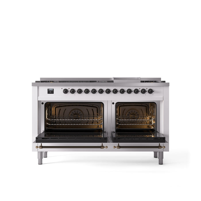 ILVE Nostalgie II 60" Dual Fuel Range with 9 Sealed Burners + Griddle + Triple Glass Door - UP60FNMP