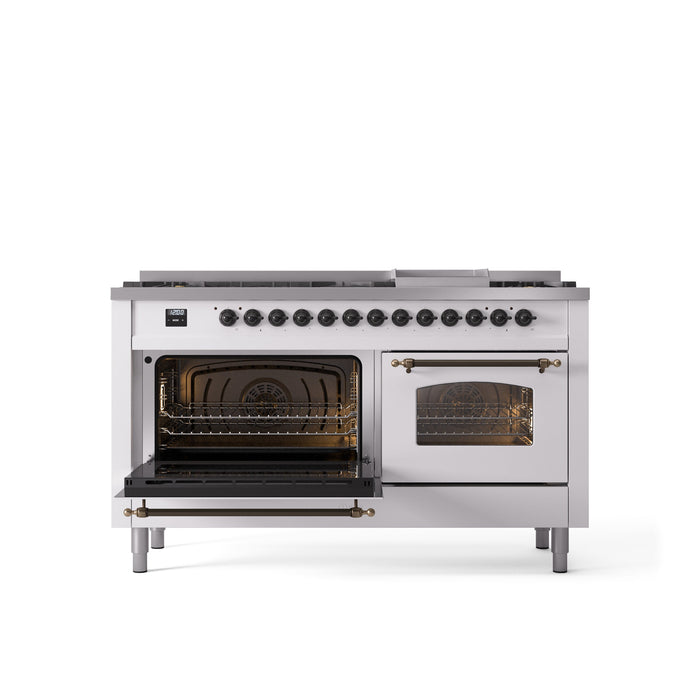 ILVE Nostalgie II 60" Dual Fuel Range with 9 Sealed Burners + Griddle + Triple Glass Door - UP60FNMP