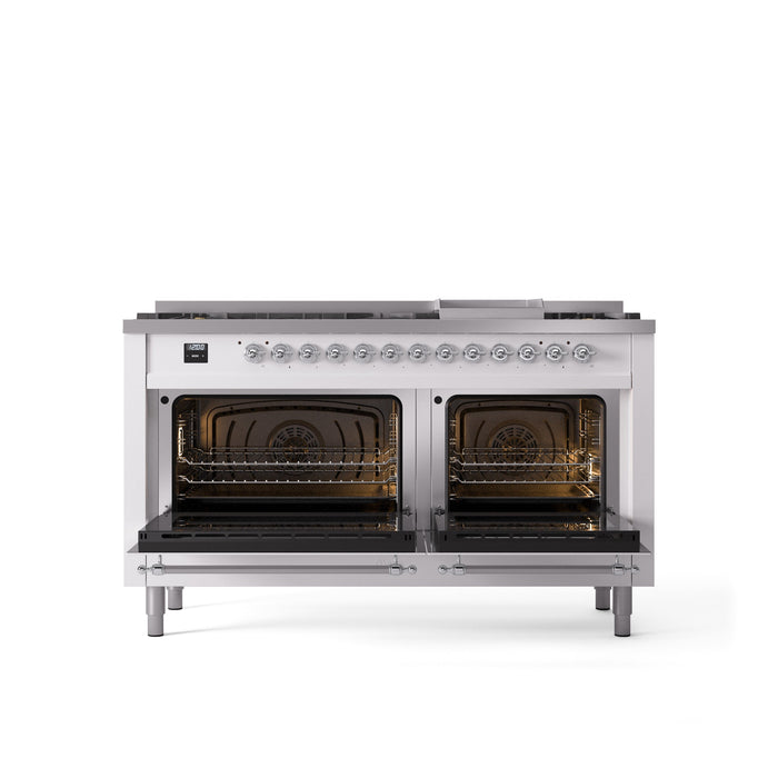 ILVE Nostalgie II 60" Dual Fuel Range with 9 Sealed Burners + Griddle + Triple Glass Door - UP60FNMP