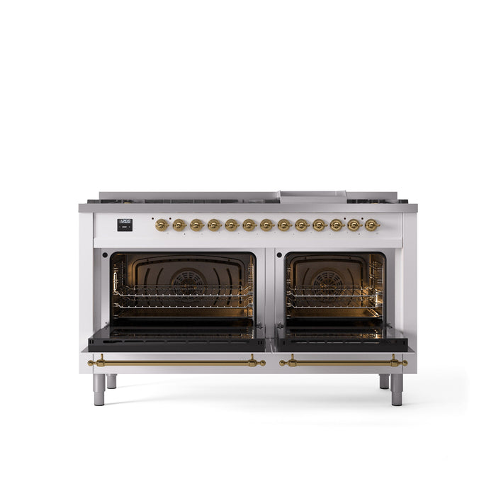 ILVE Nostalgie II 60" Dual Fuel Range with 9 Sealed Burners + Griddle + Triple Glass Door - UP60FNMP