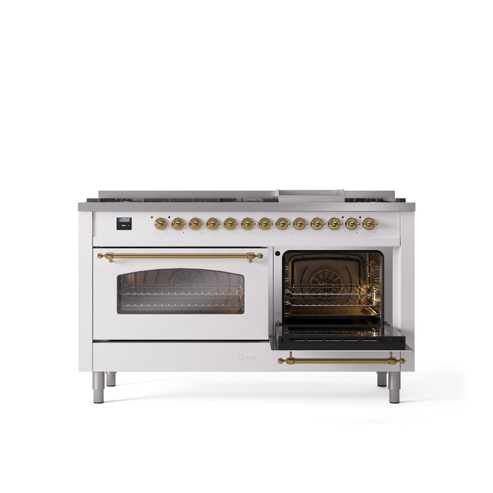 ILVE Nostalgie II 60" Dual Fuel Range with 9 Sealed Burners + Griddle + Triple Glass Door - UP60FNMP