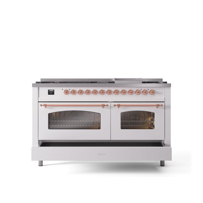 ILVE Nostalgie II 60" Dual Fuel Range with 9 Sealed Burners + Griddle + Triple Glass Door - UP60FNMP