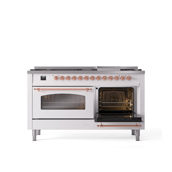 ILVE Nostalgie II 60" Dual Fuel Range with 9 Sealed Burners + Griddle + Triple Glass Door - UP60FNMP