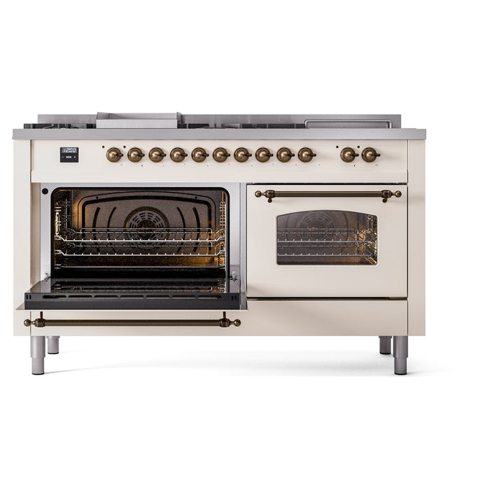 ILVE 60" Nostalgie II Dual Fuel Range with 7 Sealed Burners + Griddle + French Top, Triple Glass Door - UP60FSNMP