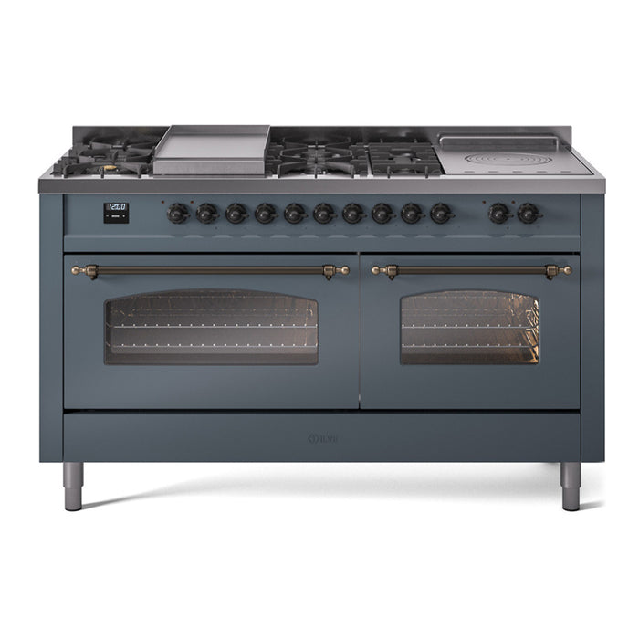 ILVE 60" Nostalgie II Dual Fuel Range with 7 Sealed Burners + Griddle + French Top, Triple Glass Door - UP60FSNMP