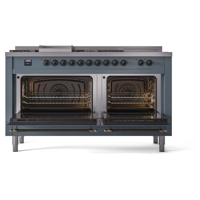 ILVE 60" Nostalgie II Dual Fuel Range with 7 Sealed Burners + Griddle + French Top, Triple Glass Door - UP60FSNMP