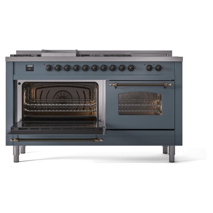 ILVE 60" Nostalgie II Dual Fuel Range with 7 Sealed Burners + Griddle + French Top, Triple Glass Door - UP60FSNMP