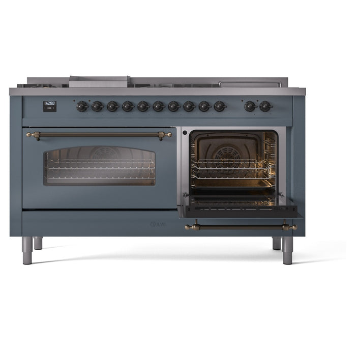 ILVE 60" Nostalgie II Dual Fuel Range with 7 Sealed Burners + Griddle + French Top, Triple Glass Door - UP60FSNMP