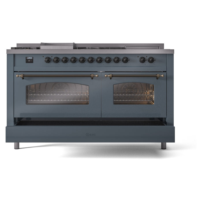 ILVE 60" Nostalgie II Dual Fuel Range with 7 Sealed Burners + Griddle + French Top, Triple Glass Door - UP60FSNMP