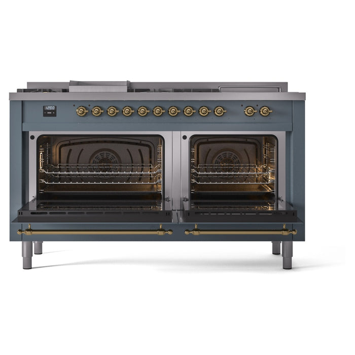 ILVE 60" Nostalgie II Dual Fuel Range with 7 Sealed Burners + Griddle + French Top, Triple Glass Door - UP60FSNMP