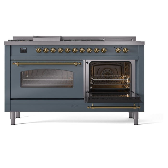 ILVE 60" Nostalgie II Dual Fuel Range with 7 Sealed Burners + Griddle + French Top, Triple Glass Door - UP60FSNMP