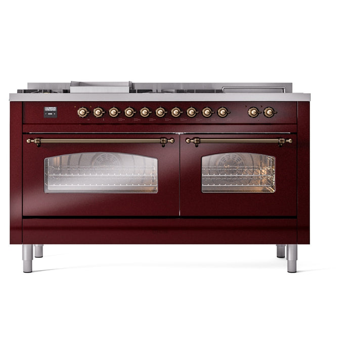 ILVE 60" Nostalgie II Dual Fuel Range with 7 Sealed Burners + Griddle + French Top, Triple Glass Door - UP60FSNMP