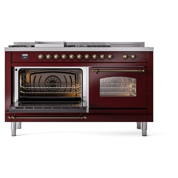 ILVE 60" Nostalgie II Dual Fuel Range with 7 Sealed Burners + Griddle + French Top, Triple Glass Door - UP60FSNMP