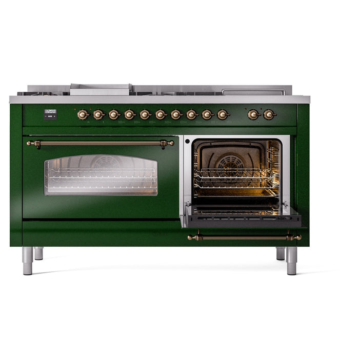 ILVE 60" Nostalgie II Dual Fuel Range with 7 Sealed Burners + Griddle + French Top, Triple Glass Door - UP60FSNMP