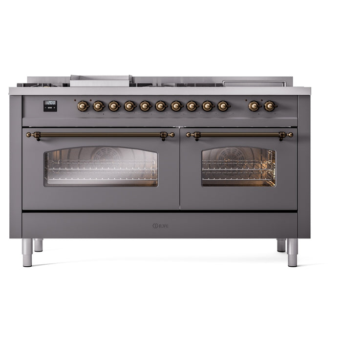 ILVE 60" Nostalgie II Dual Fuel Range with 7 Sealed Burners + Griddle + French Top, Triple Glass Door - UP60FSNMP