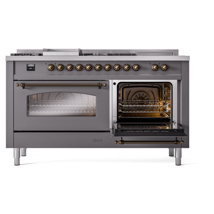 ILVE 60" Nostalgie II Dual Fuel Range with 7 Sealed Burners + Griddle + French Top, Triple Glass Door - UP60FSNMP