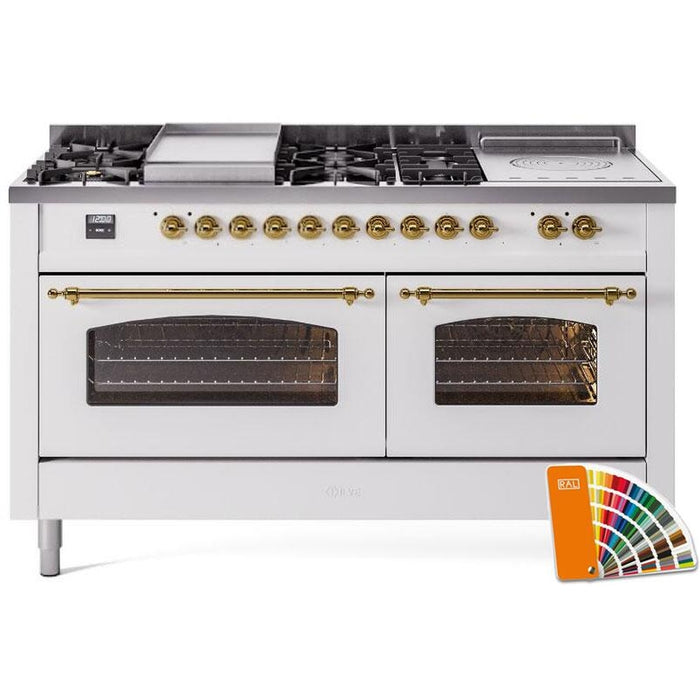 ILVE 60" Nostalgie II Dual Fuel Range with 7 Sealed Burners + Griddle + French Top, Triple Glass Door - UP60FSNMP