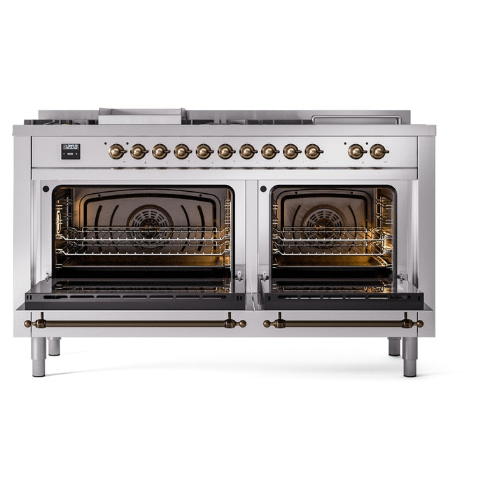 ILVE 60" Nostalgie II Dual Fuel Range with 7 Sealed Burners + Griddle + French Top, Triple Glass Door - UP60FSNMP