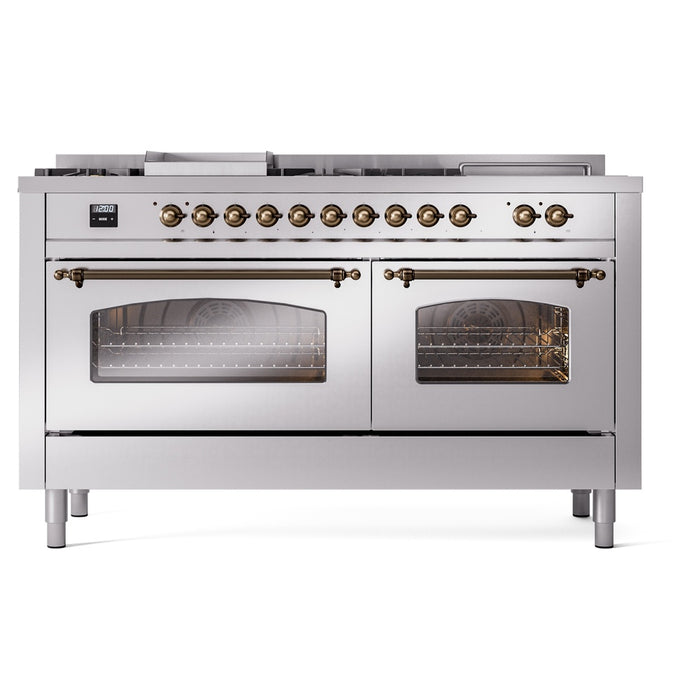 ILVE 60" Nostalgie II Dual Fuel Range with 7 Sealed Burners + Griddle + French Top, Triple Glass Door - UP60FSNMP