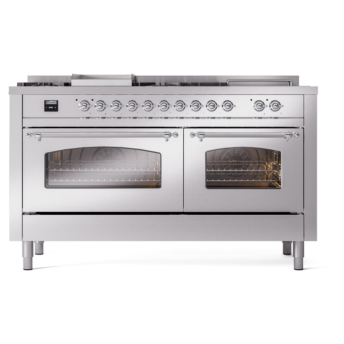 ILVE 60" Nostalgie II Dual Fuel Range with 7 Sealed Burners + Griddle + French Top, Triple Glass Door - UP60FSNMP