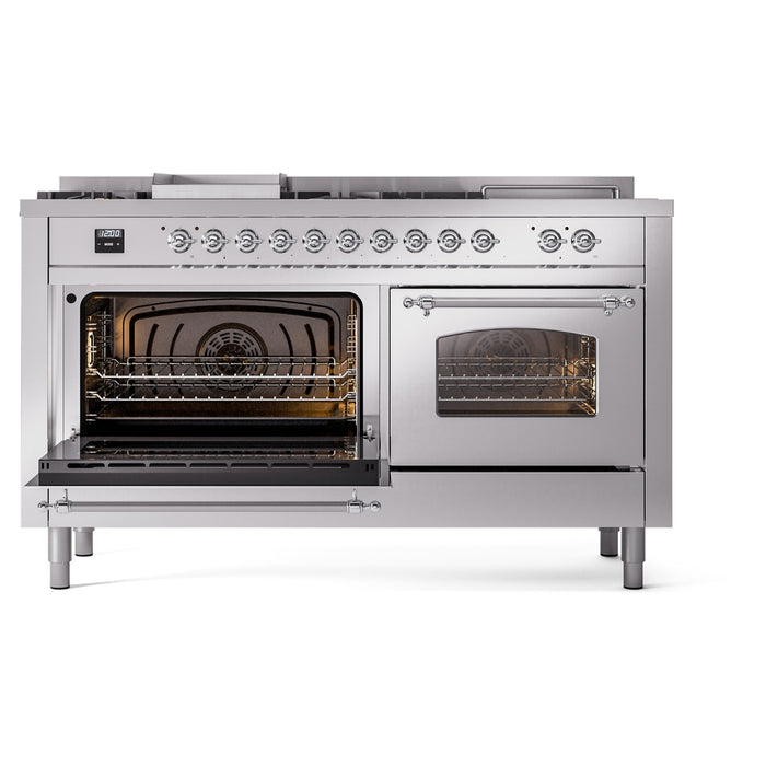 ILVE 60" Nostalgie II Dual Fuel Range with 7 Sealed Burners + Griddle + French Top, Triple Glass Door - UP60FSNMP