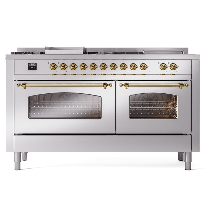 ILVE 60" Nostalgie II Dual Fuel Range with 7 Sealed Burners + Griddle + French Top, Triple Glass Door - UP60FSNMP