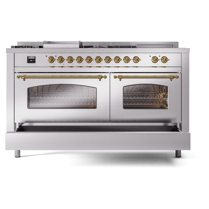 ILVE 60" Nostalgie II Dual Fuel Range with 7 Sealed Burners + Griddle + French Top, Triple Glass Door - UP60FSNMP