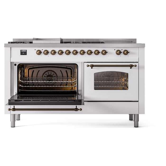 ILVE 60" Nostalgie II Dual Fuel Range with 7 Sealed Burners + Griddle + French Top, Triple Glass Door - UP60FSNMP