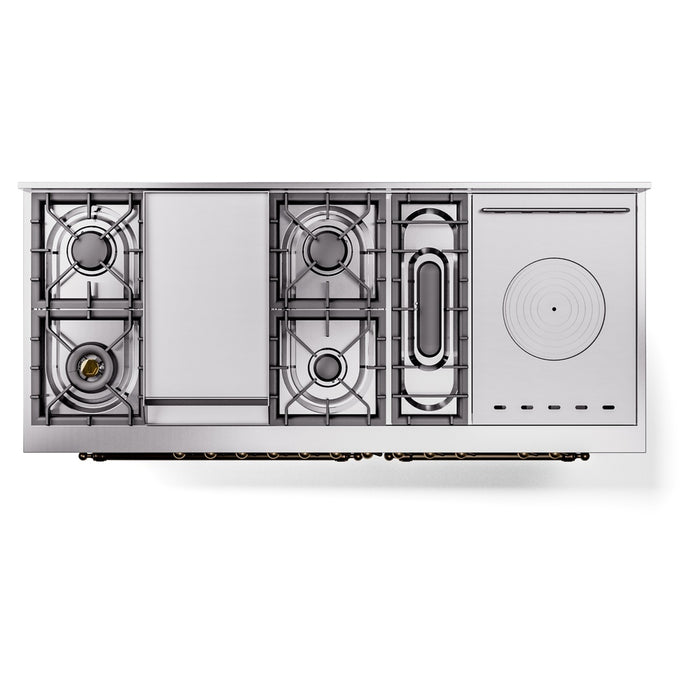 ILVE 60" Nostalgie II Dual Fuel Range with 7 Sealed Burners + Griddle + French Top, Triple Glass Door - UP60FSNMP