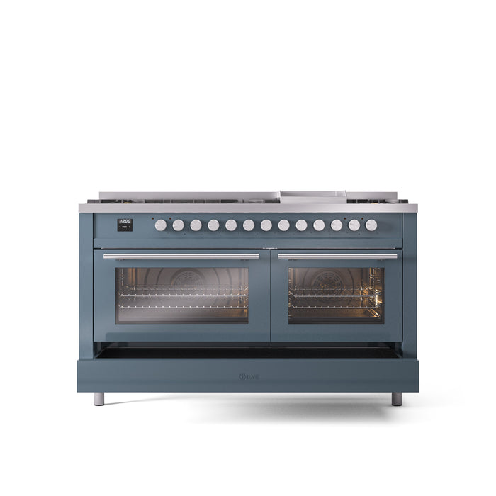 ILVE 60" Professional Plus II Dual Fuel Range with 9 Sealed Burners + Griddle, Triple Glass Door - UP60FWMP